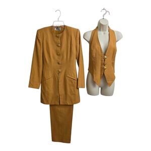 Vintage Bob Mackie Collection II 3 Piece Pants Suit Set Mustard Gold Jacket Vest